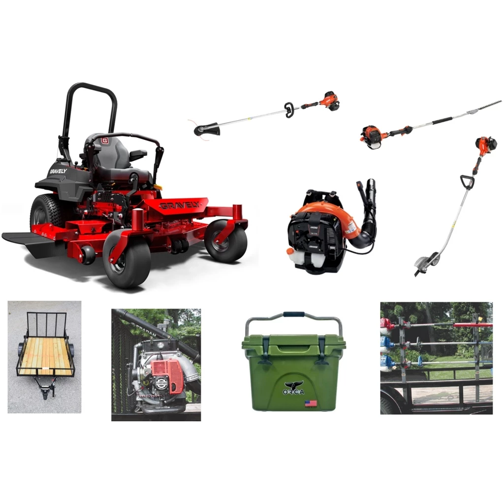 Caliber Trailer Mfg. GE702 Gravely Mower Bundle - PT-252 Zero Turn PB-770T Blower SRM-2620T Trimmer