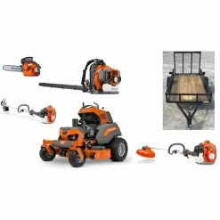 Bye-Rite Trailer & Fab HH714 Husqvarna Mower Bundle - V554 Stand On 350BT Blower 525L Trimmer